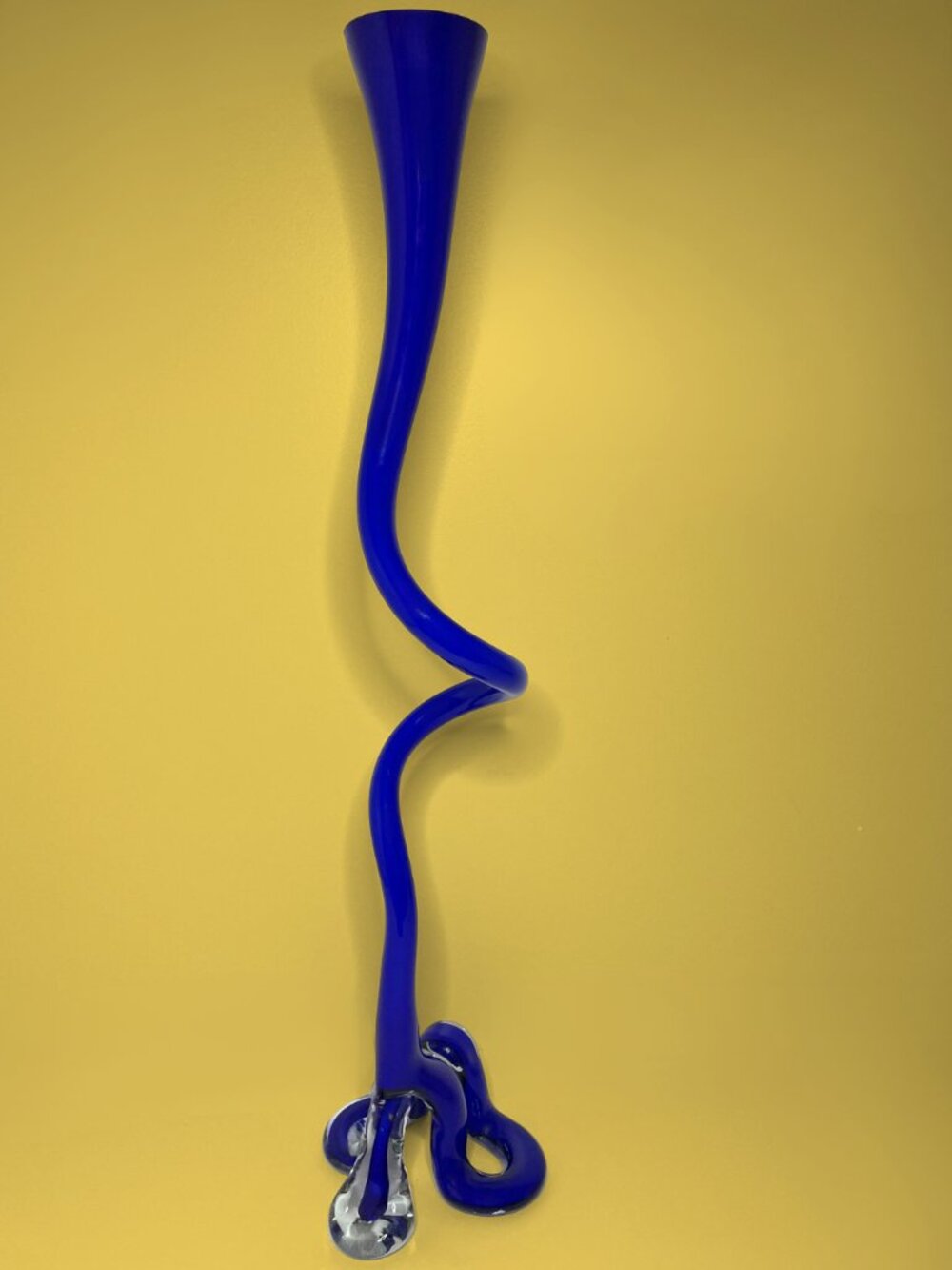 Vintage Krosno Poland 30" Cobalt Blue Glass Squiggle Vase